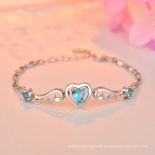 angel wings blue diamond bracelets women,925 sterling silver charm chain heart bracelets jewelry gift for lover